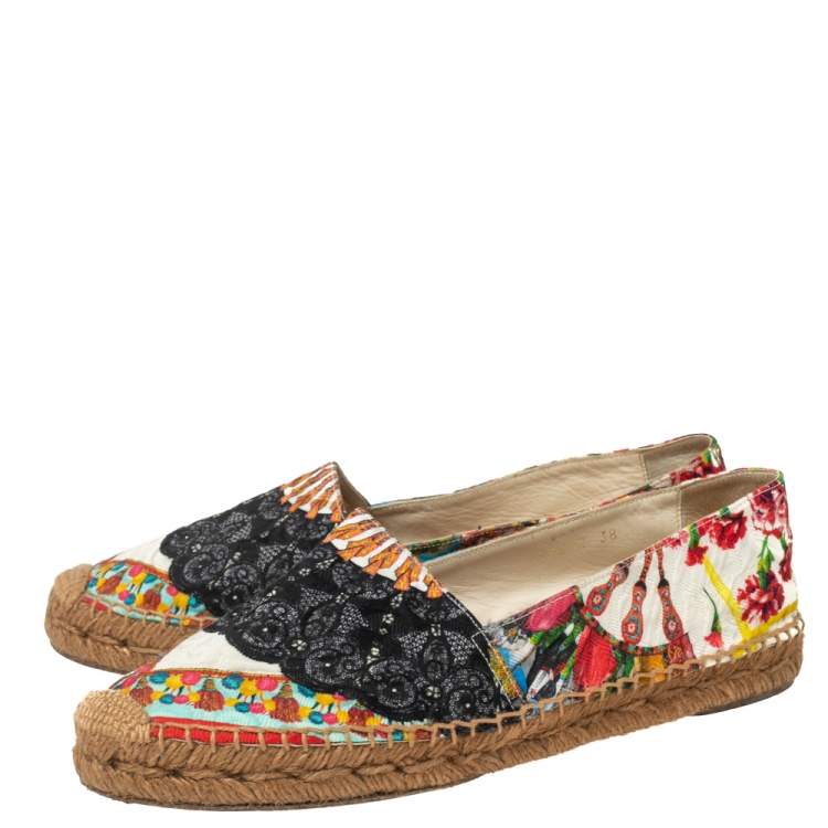 Pre Owned Dolce & Gabbana Multicolor Printed Brocade Espadrille Flats Size 38