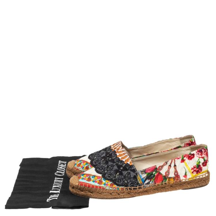 Pre Owned Dolce & Gabbana Multicolor Printed Brocade Espadrille Flats Size 38