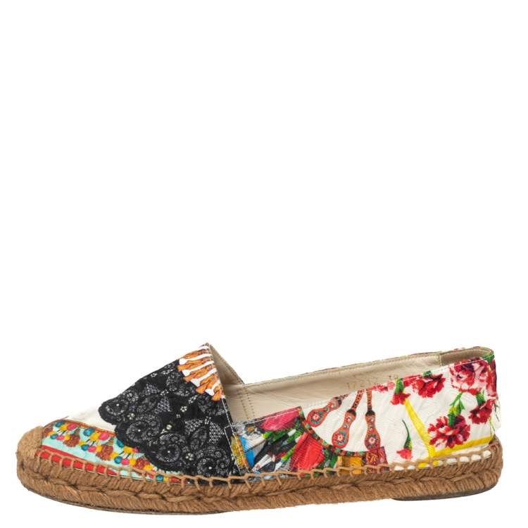 Pre Owned Dolce & Gabbana Multicolor Printed Brocade Espadrille Flats Size 38