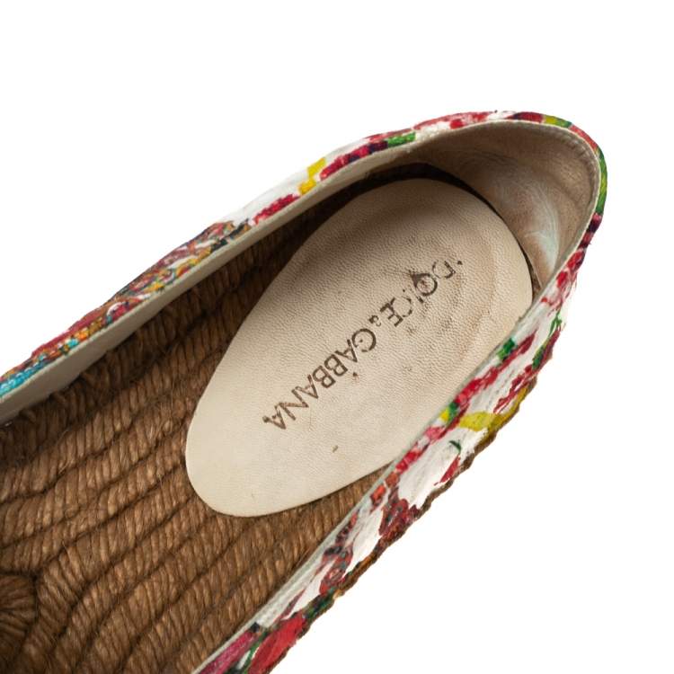 Pre Owned Dolce & Gabbana Multicolor Printed Brocade Espadrille Flats Size 38
