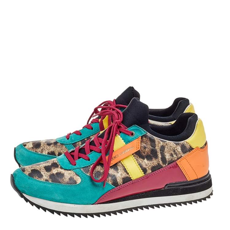 مملوكة مسبقًا Dolce & Gabbana Multicolor Leather and Suede Low Top Sneakers Size 38