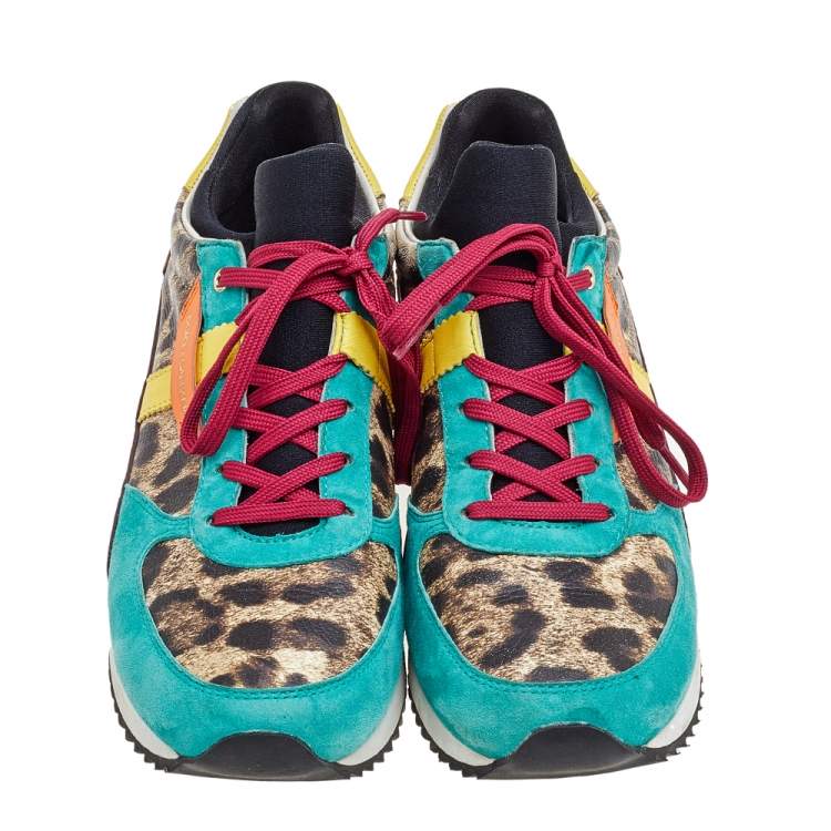 مملوكة مسبقًا Dolce & Gabbana Multicolor Leather and Suede Low Top Sneakers Size 38