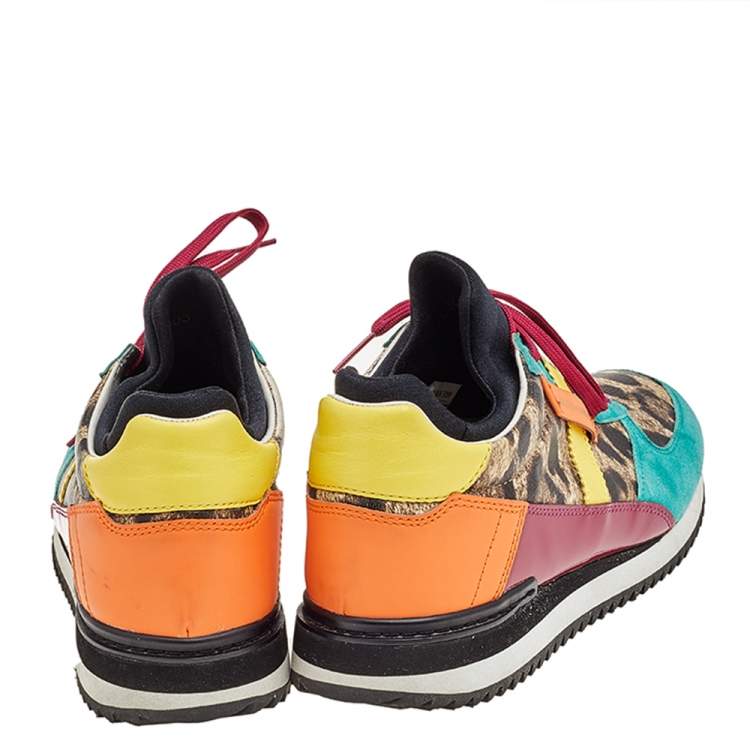 مملوكة مسبقًا Dolce & Gabbana Multicolor Leather and Suede Low Top Sneakers Size 38