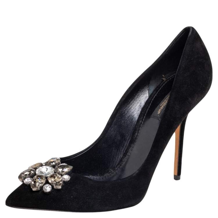 Pre Owned Dolce & Gabbana Black Suede Crystal Embellished Bellucci  Pumps Size 40