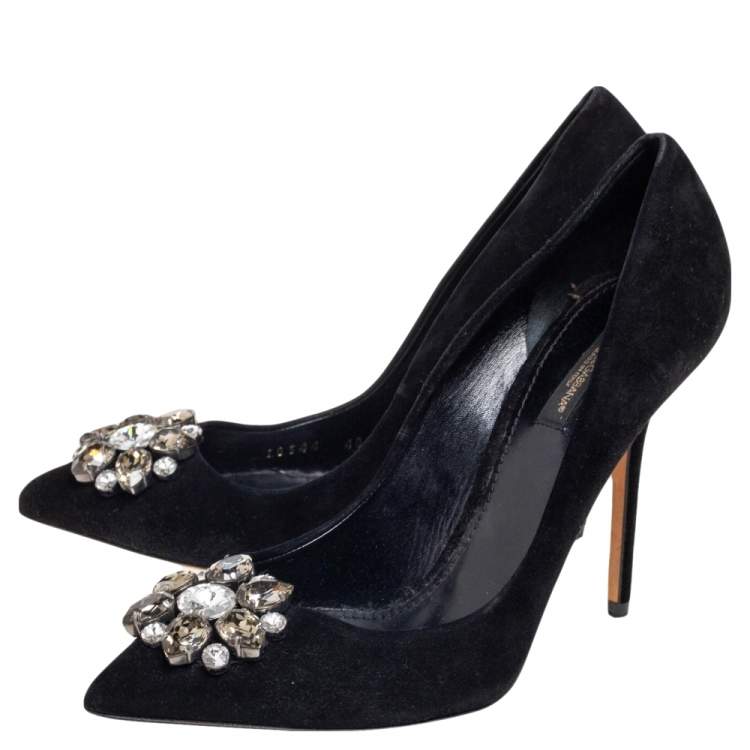 Pre Owned Dolce & Gabbana Black Suede Crystal Embellished Bellucci  Pumps Size 40