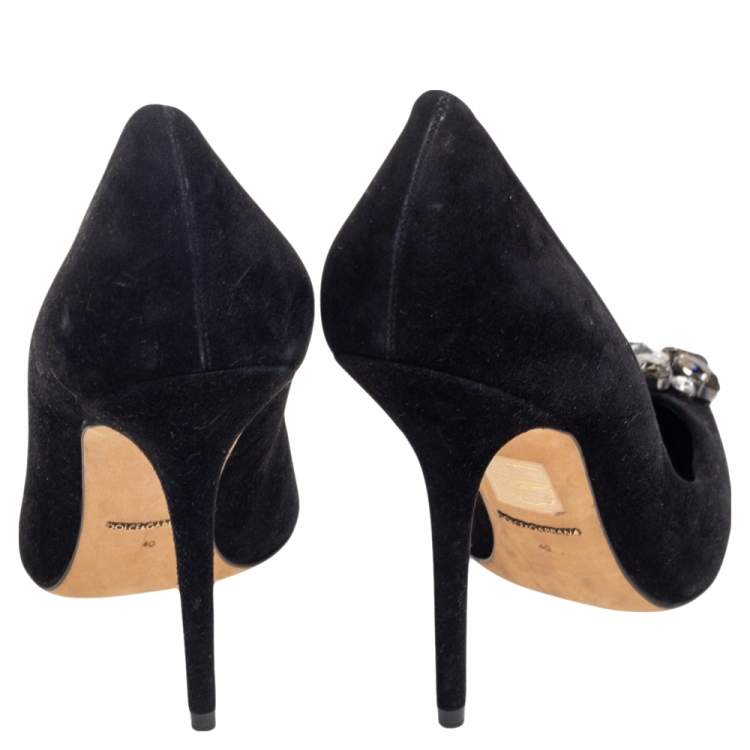Pre Owned Dolce & Gabbana Black Suede Crystal Embellished Bellucci  Pumps Size 40