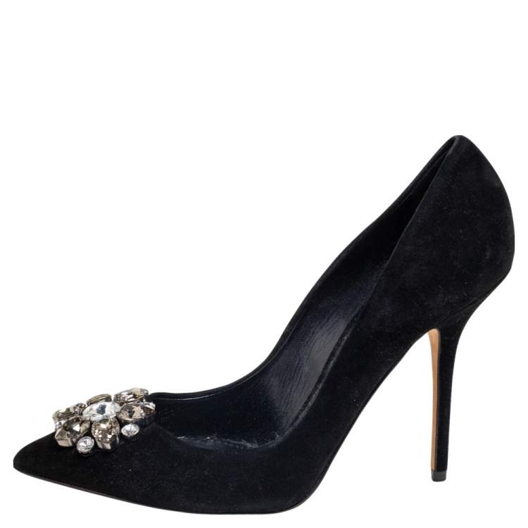Pre Owned Dolce & Gabbana Black Suede Crystal Embellished Bellucci  Pumps Size 40