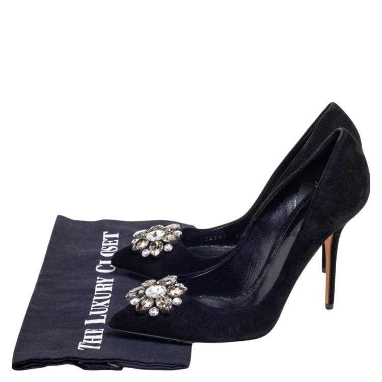 Pre Owned Dolce & Gabbana Black Suede Crystal Embellished Bellucci  Pumps Size 40