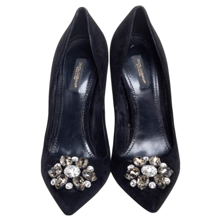 Pre Owned Dolce & Gabbana Black Suede Crystal Embellished Bellucci  Pumps Size 40