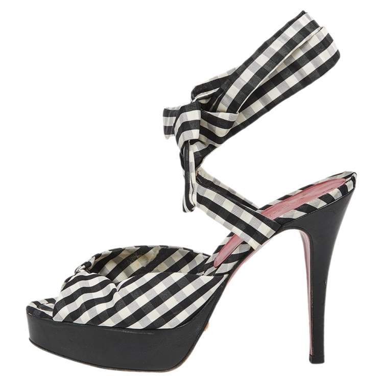 Pre Owned Dolce & Gabbana Black/White Canvas Platform Ankle Wrap Sandals Size 37