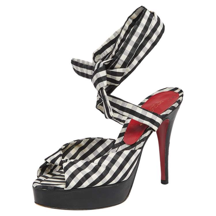 Pre Owned Dolce & Gabbana Black/White Canvas Platform Ankle Wrap Sandals Size 37