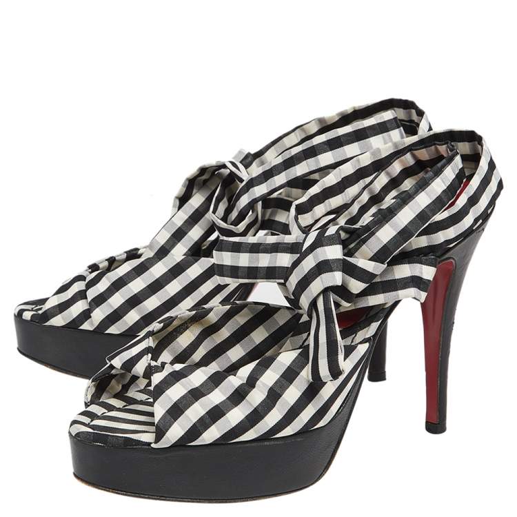 Pre Owned Dolce & Gabbana Black/White Canvas Platform Ankle Wrap Sandals Size 37
