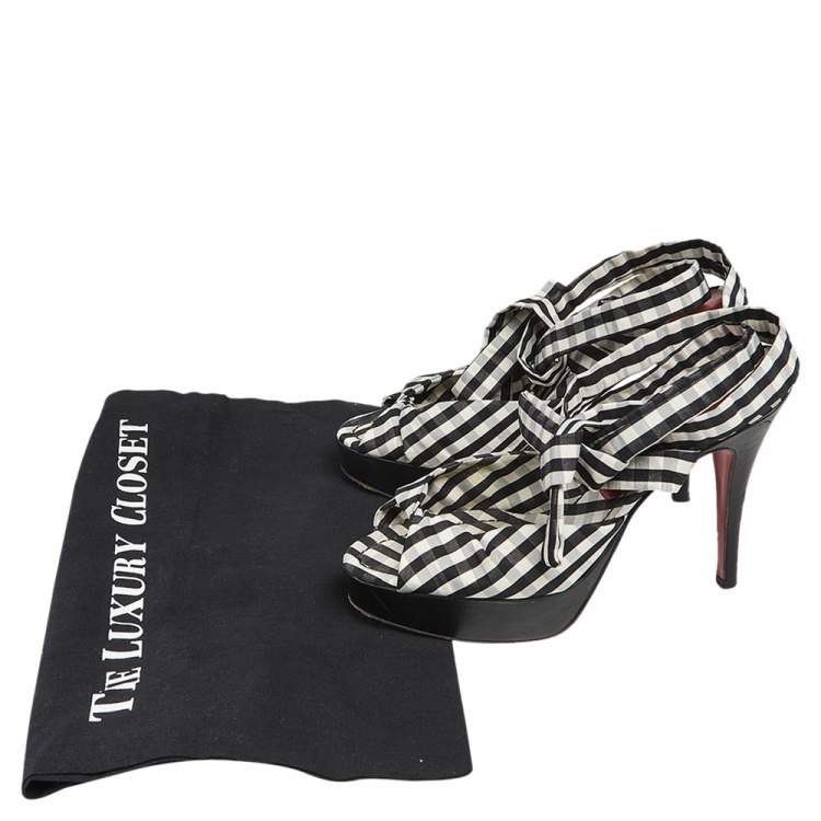 Pre Owned Dolce & Gabbana Black/White Canvas Platform Ankle Wrap Sandals Size 37