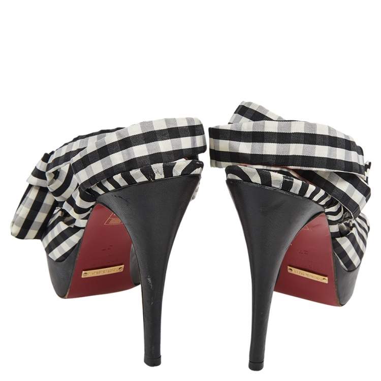 Pre Owned Dolce & Gabbana Black/White Canvas Platform Ankle Wrap Sandals Size 37