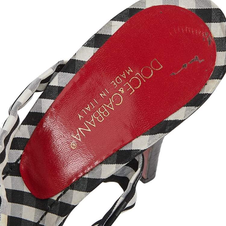 Pre Owned Dolce & Gabbana Black/White Canvas Platform Ankle Wrap Sandals Size 37