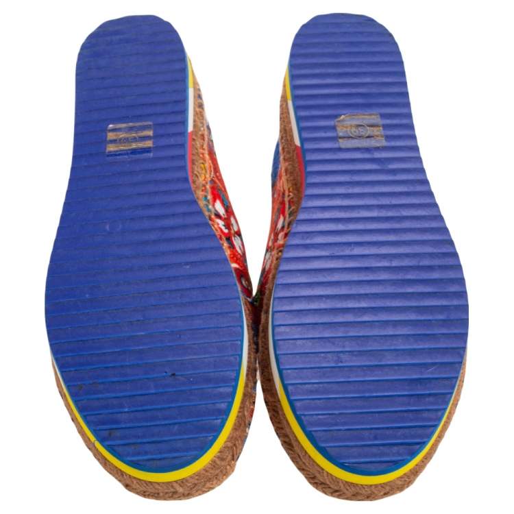 Pre Owned Dolce & Gabbana Multicolor Printed Canvas Platform Espadrilles Size 39