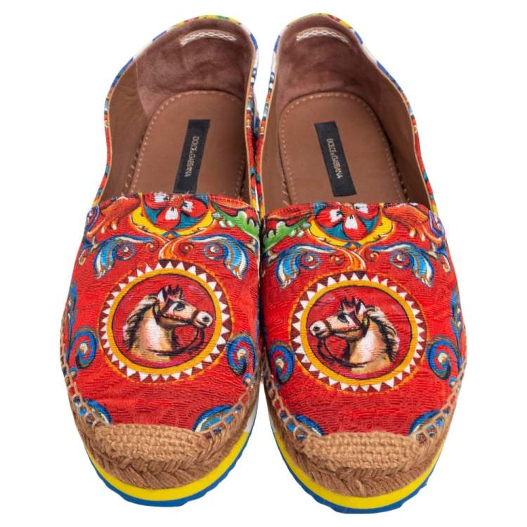 Pre Owned Dolce & Gabbana Multicolor Printed Canvas Platform Espadrilles Size 39