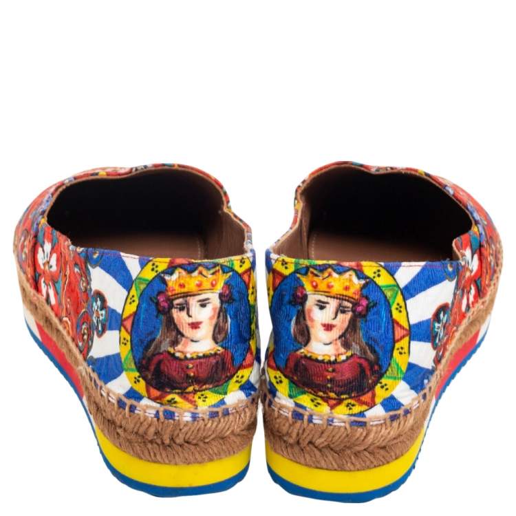Pre Owned Dolce & Gabbana Multicolor Printed Canvas Platform Espadrilles Size 39