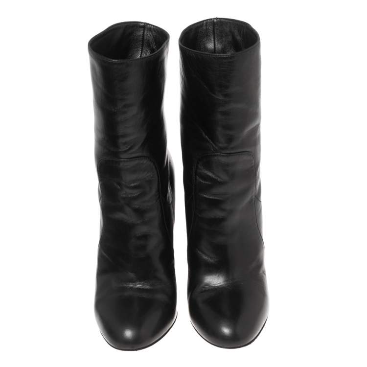 Pre Owned Dolce & Gabbana Black Leather Block Heel Ankle Boots Size 37