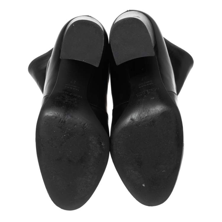 Pre Owned Dolce & Gabbana Black Leather Block Heel Ankle Boots Size 37
