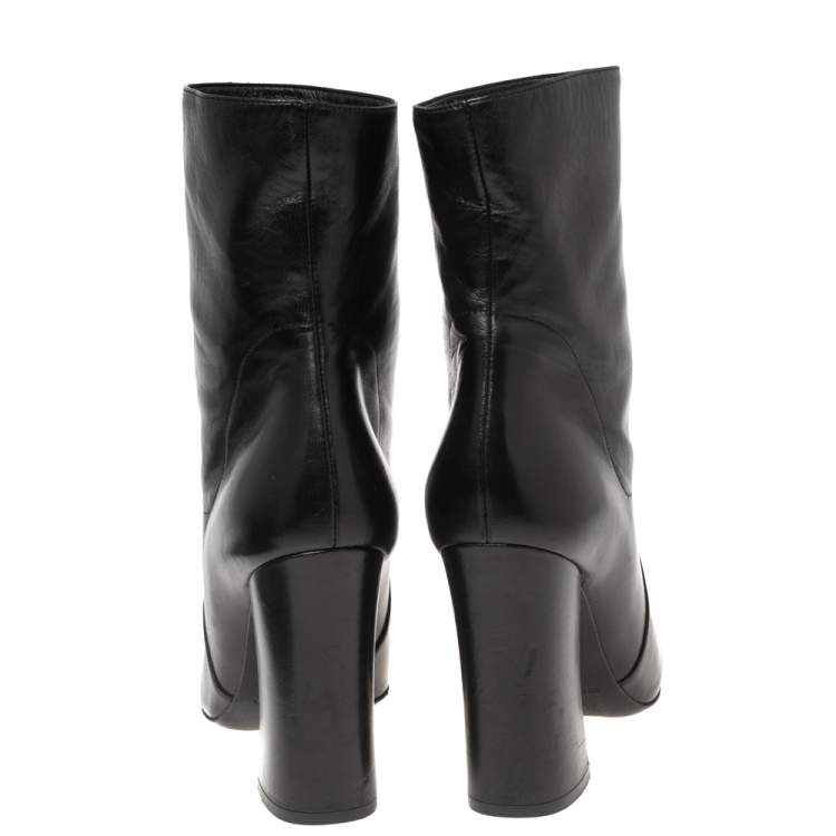 Pre Owned Dolce & Gabbana Black Leather Block Heel Ankle Boots Size 37
