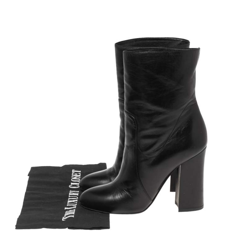Pre Owned Dolce & Gabbana Black Leather Block Heel Ankle Boots Size 37