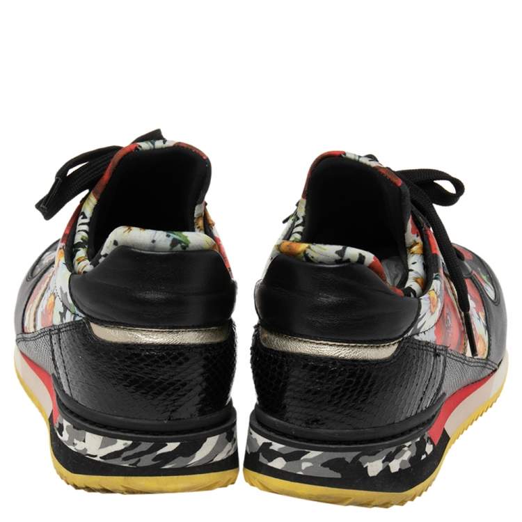 Pre Owned Dolce & Gabbana Multicolor Floral Printed Canvas and Leather Low-Top Sneakers Size 39.5
