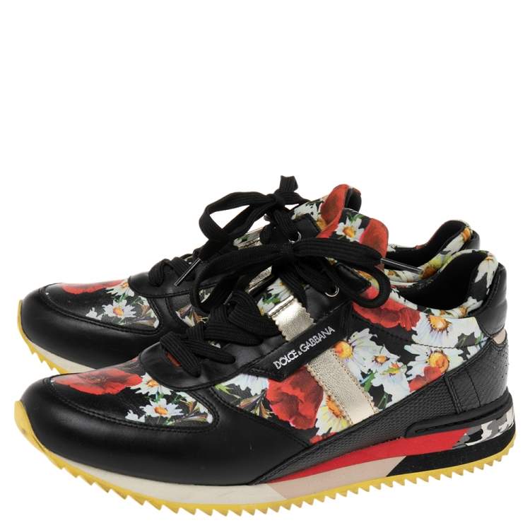 Pre Owned Dolce & Gabbana Multicolor Floral Printed Canvas and Leather Low-Top Sneakers Size 39.5