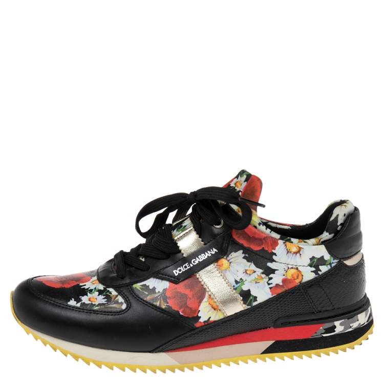 Pre Owned Dolce & Gabbana Multicolor Floral Printed Canvas and Leather Low-Top Sneakers Size 39.5