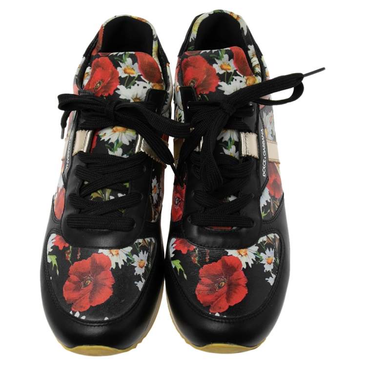 Pre Owned Dolce & Gabbana Multicolor Floral Printed Canvas and Leather Low-Top Sneakers Size 39.5