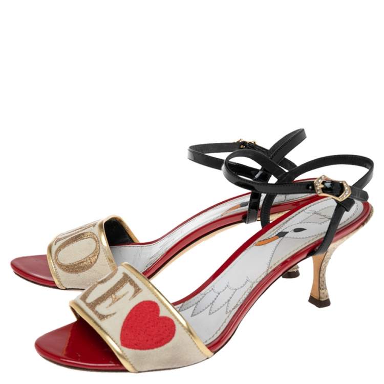 Pre Owned Dolce & Gabbana Multicolor Canvas And Patent Leather Ankle Strap Sandals Size 40