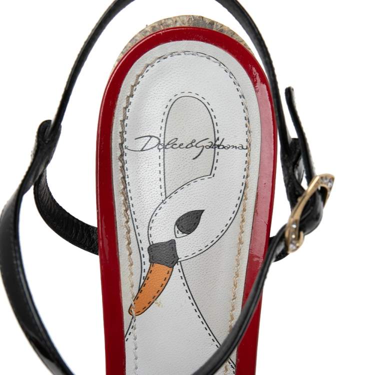 Pre Owned Dolce & Gabbana Multicolor Canvas And Patent Leather Ankle Strap Sandals Size 40