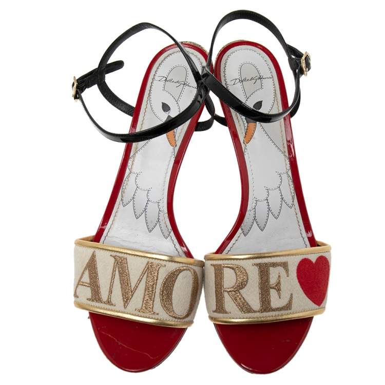 Pre Owned Dolce & Gabbana Multicolor Canvas And Patent Leather Ankle Strap Sandals Size 40