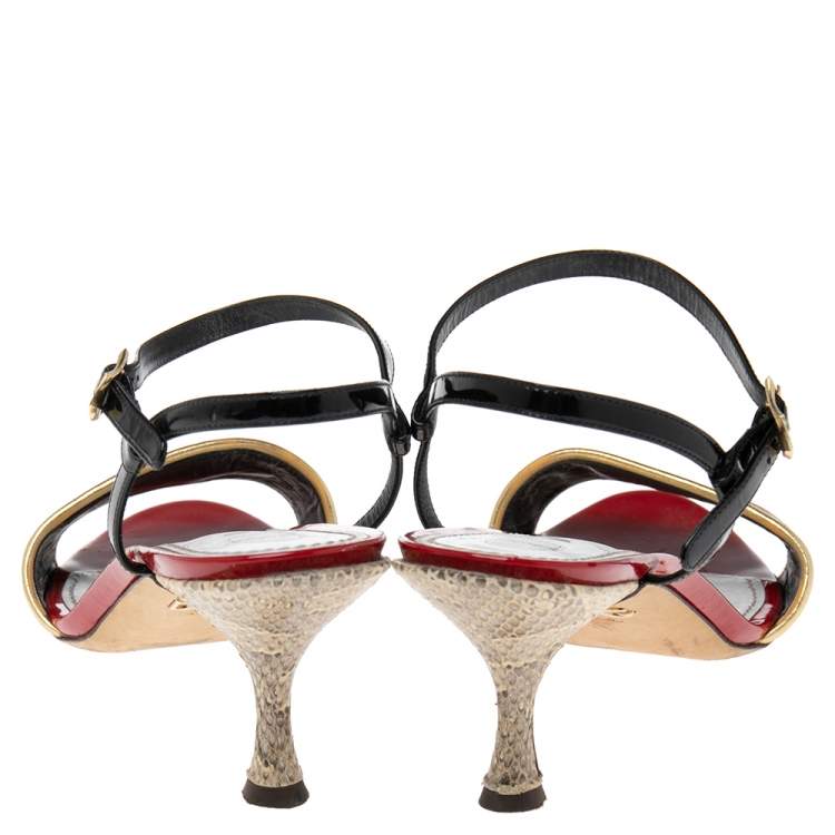 Pre Owned Dolce & Gabbana Multicolor Canvas And Patent Leather Ankle Strap Sandals Size 40
