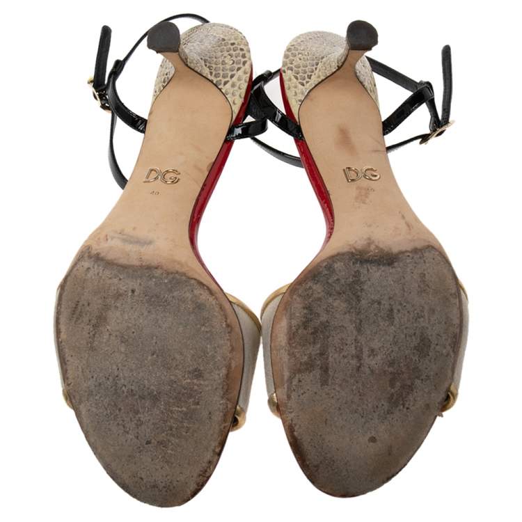 Pre Owned Dolce & Gabbana Multicolor Canvas And Patent Leather Ankle Strap Sandals Size 40