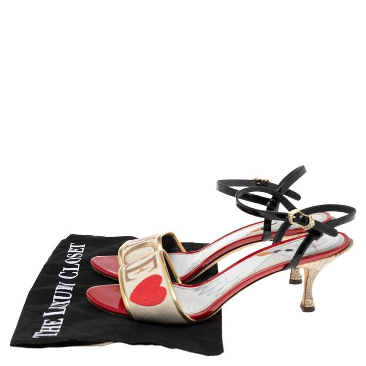 Pre Owned Dolce & Gabbana Multicolor Canvas And Patent Leather Ankle Strap Sandals Size 40