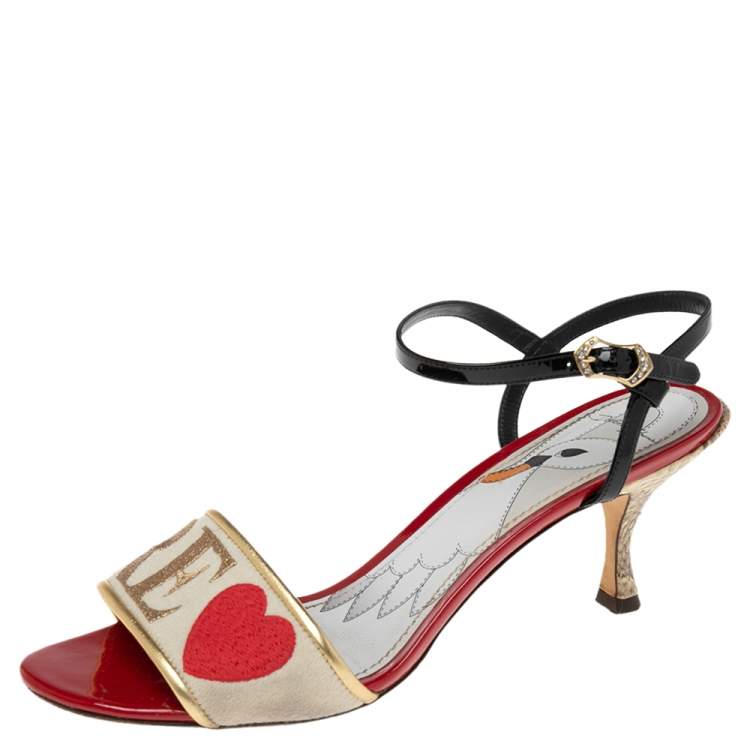 Pre Owned Dolce & Gabbana Multicolor Canvas And Patent Leather Ankle Strap Sandals Size 40