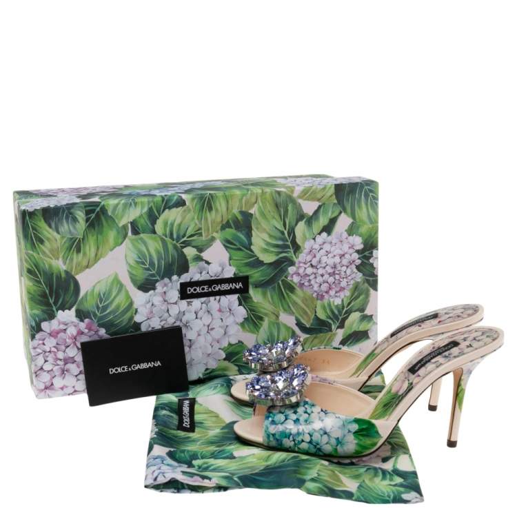 Pre Owned Dolce & Gabbana  Multicolor Patent Crystal Embellished Flower Slide Sandals Size 35