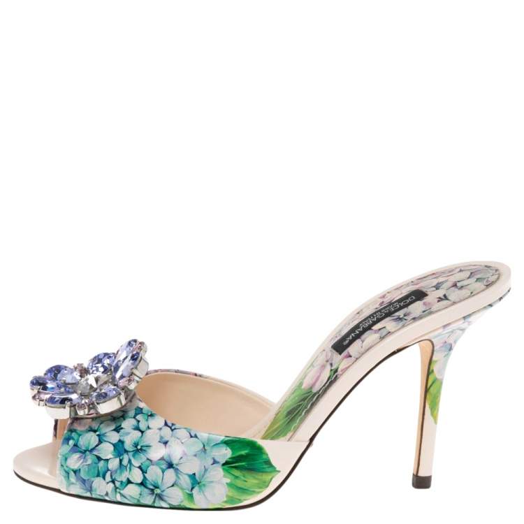 Pre Owned Dolce & Gabbana  Multicolor Patent Crystal Embellished Flower Slide Sandals Size 35