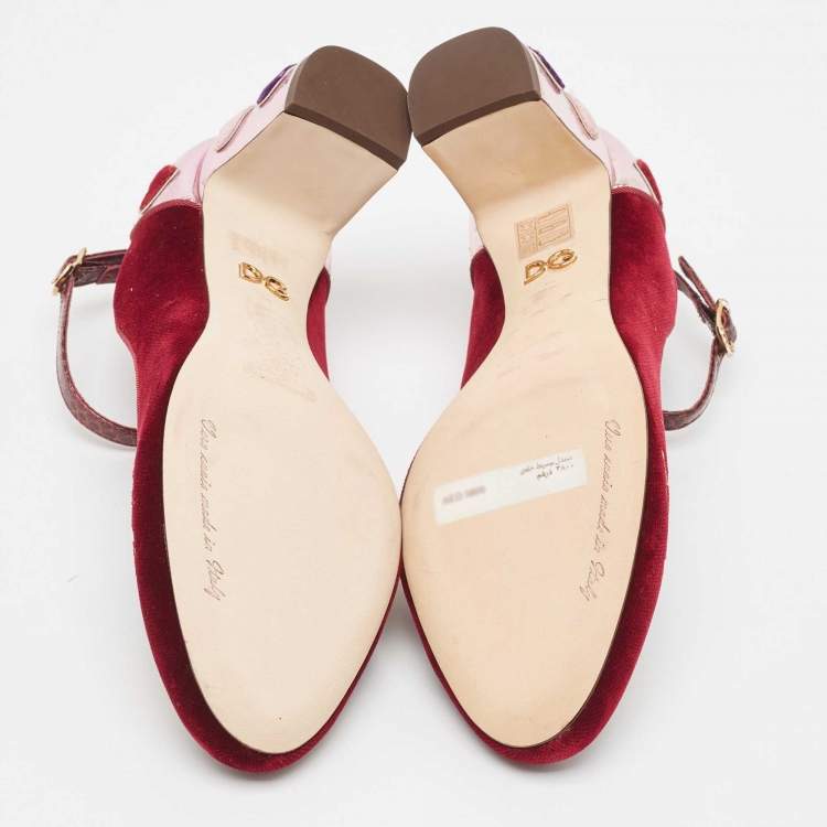 Pre Owned Dolce & Gabbana Burgundy Velvet L' Amore Block Heel Pumps Size 38