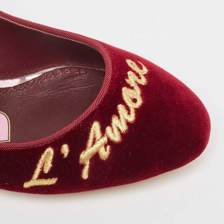 Pre Owned Dolce & Gabbana Burgundy Velvet L' Amore Block Heel Pumps Size 38