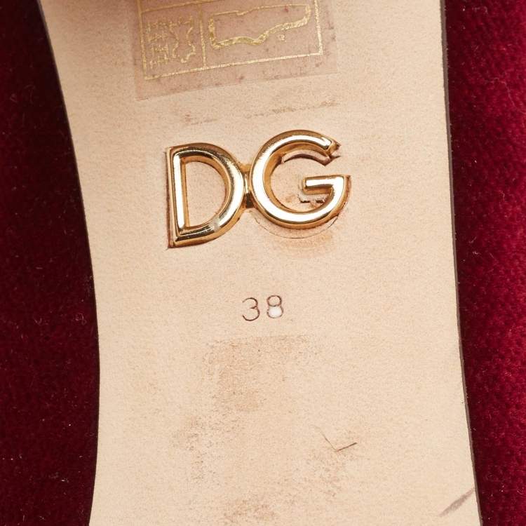 Pre Owned Dolce & Gabbana Burgundy Velvet L' Amore Block Heel Pumps Size 38