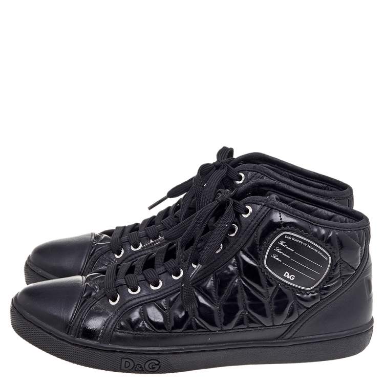 Pre Owned Dolce & Gabbana Black Leather High Top  Sneakers Size 39