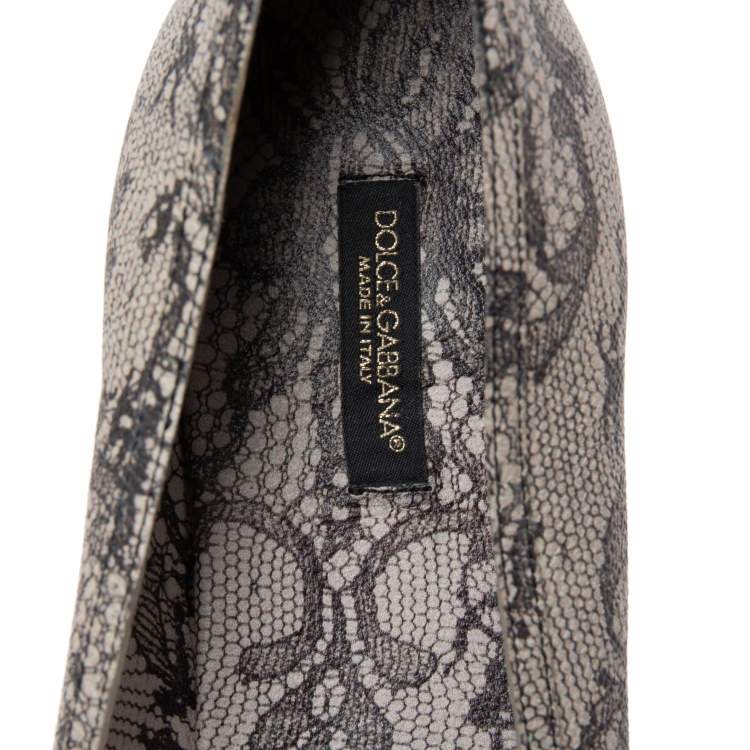 Pre Owned Dolce & Gabbana Black/Grey Leather Flower Print Ballet Flats Size 40