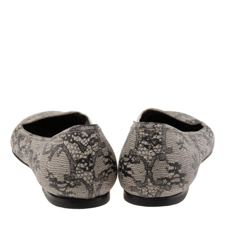 Pre Owned Dolce & Gabbana Black/Grey Leather Flower Print Ballet Flats Size 40