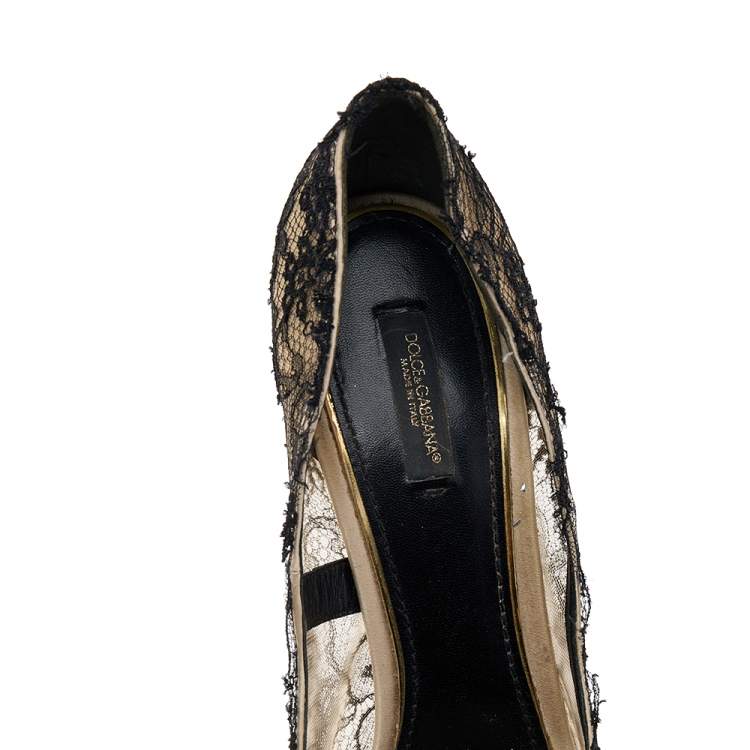 Pre Owned Dolce & Gabbana Beige Lace Platform Peep Toe Pumps Size 41