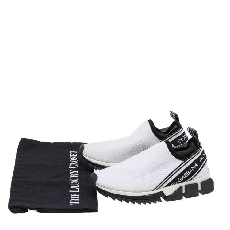 Pre Owned Dolce & Gabbana White Knit Fabric Sorrento Slip on Sneakers Size 36.5
