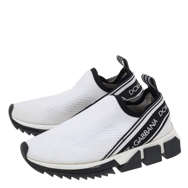 Pre Owned Dolce & Gabbana White Knit Fabric Sorrento Slip on Sneakers Size 36.5