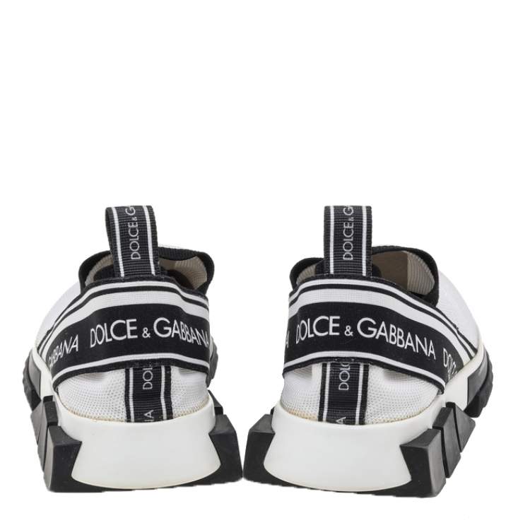 Pre Owned Dolce & Gabbana White Knit Fabric Sorrento Slip on Sneakers Size 36.5