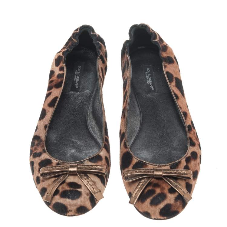 Pre Owned Dolce & Gabbana Brown Leopard Print Calf Hair Ballet Flats Size 39